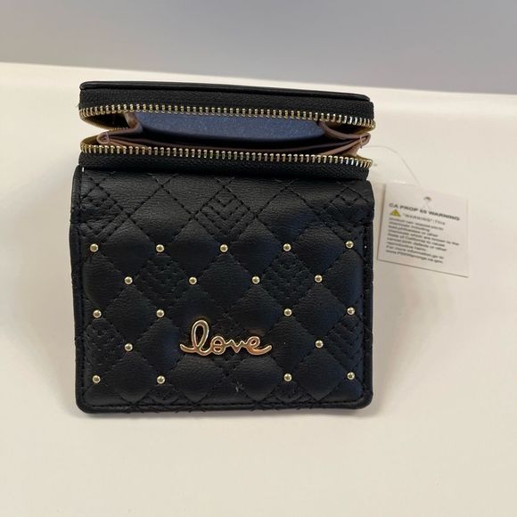 Quilted Studded Love Wallet - Black- Gift Idea - Picture 5 of 8